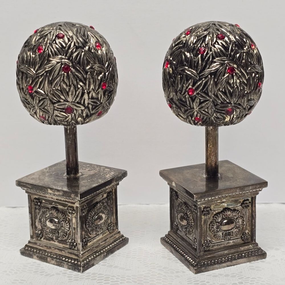 Vintage Godinger Silver Plated Red Rhinestones Embellished Salt & Pepper Shakers
